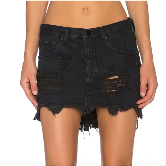 One Teaspoon Black Denim Junkyard Destroyed Mini Skirt Size 25 - Picture 4 of 15